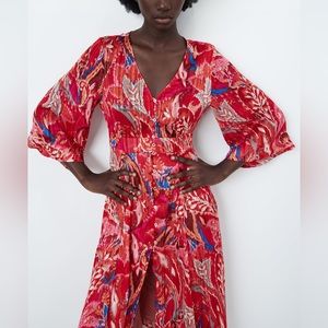 ZARA Metallic Thread Printed Dress